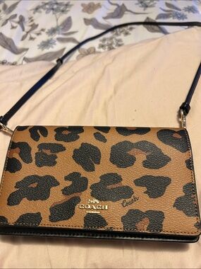 Coach Anna Foldover Clutch Crossbody Animal Print